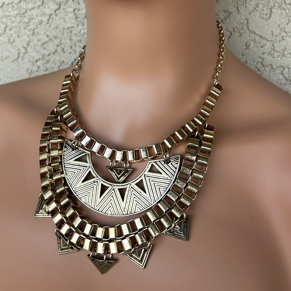 Show-Stopper Gold Tone Egyptian Style Choker Bib Necklace